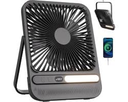 Draagbare Reisventilator - Ventilator met Licht - Koelte Onderweg - 28 Uur Looptijd - 7 Inch - Zwart