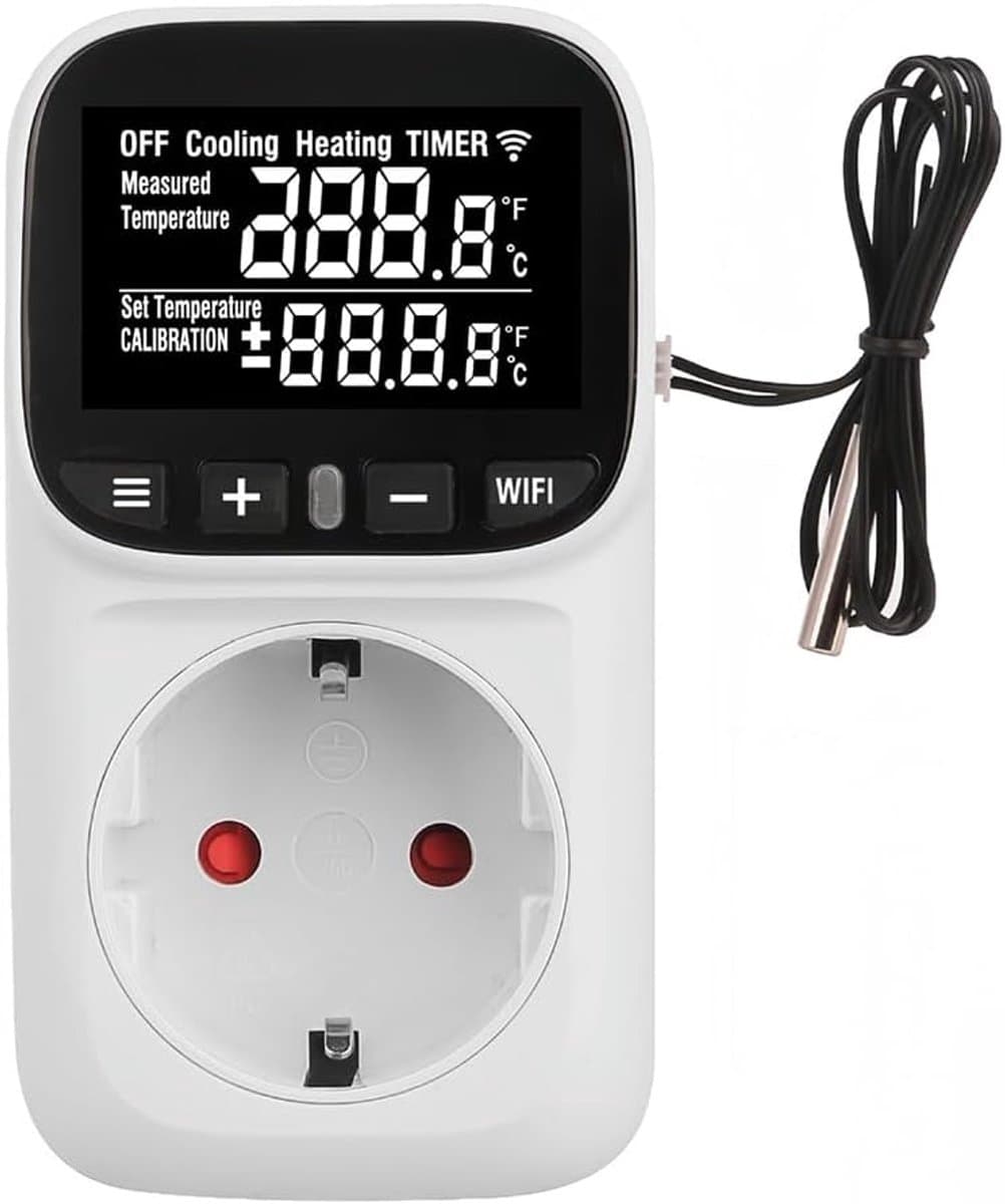Digitale Temperatuurcontroller - Slimme Thermostaat - Temperatuur Regelen - Externe Sensor - 16A EU Plug - Wit — afbeelding 1