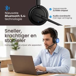 DynaBright - Draadloze Headset met Microfoon - Hoofdtelefoon voor Laptop en Computer - Noise Cancelling - Incl Oplaadstation - Koptelefoon - Computer Headset - Bluetooth 5.4 - Business Headset - USB-C — thumbnail 3