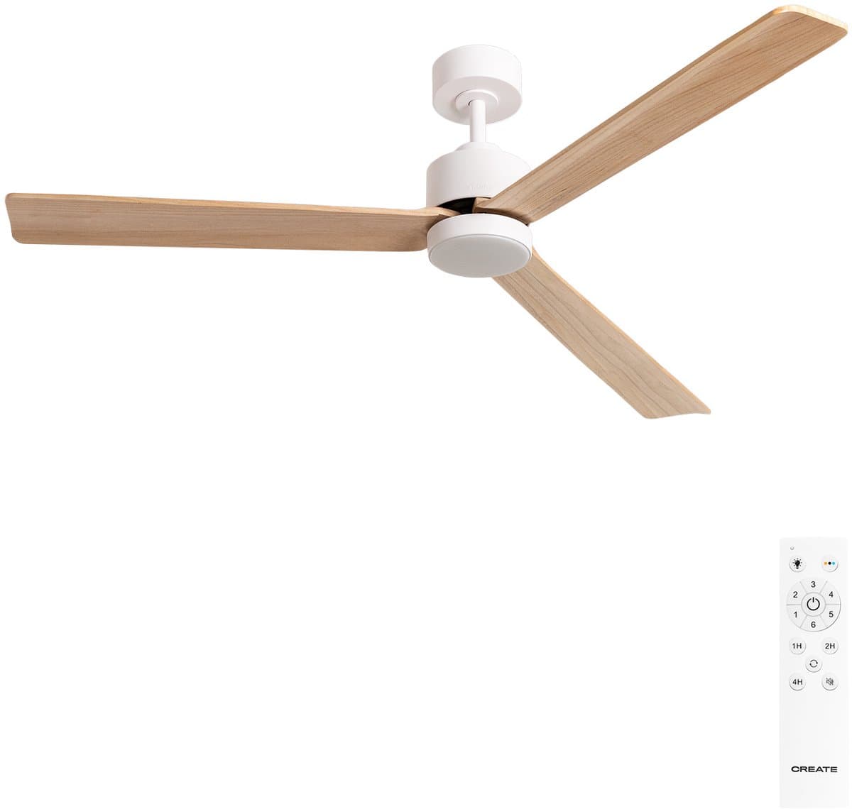 CREATE - Stille plafondventilator 40W met licht - Wit / Licht hout - Ø152cm - Afstandsbediening - WIND MODERN — afbeelding 1