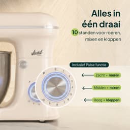 Vivid Green 1500W Keukenrobot - 5L Mengkom - 10 Snelheden - Keukenmixer - Keukenmachine - Creme — thumbnail 4