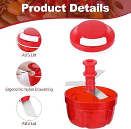 Groente- en uienhakker, handmatige keukenmachine van 300 ml, huishoudelijke hakmolen geschikt voor trekkoord, vleesmolen, keukenaccessoire, rood. — thumbnail 2