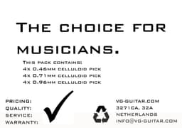 VG plectrum set 12 Celluloid plectrums - diktes thin 0.46 medium 0.71 en thick 0.96 mm — thumbnail 2