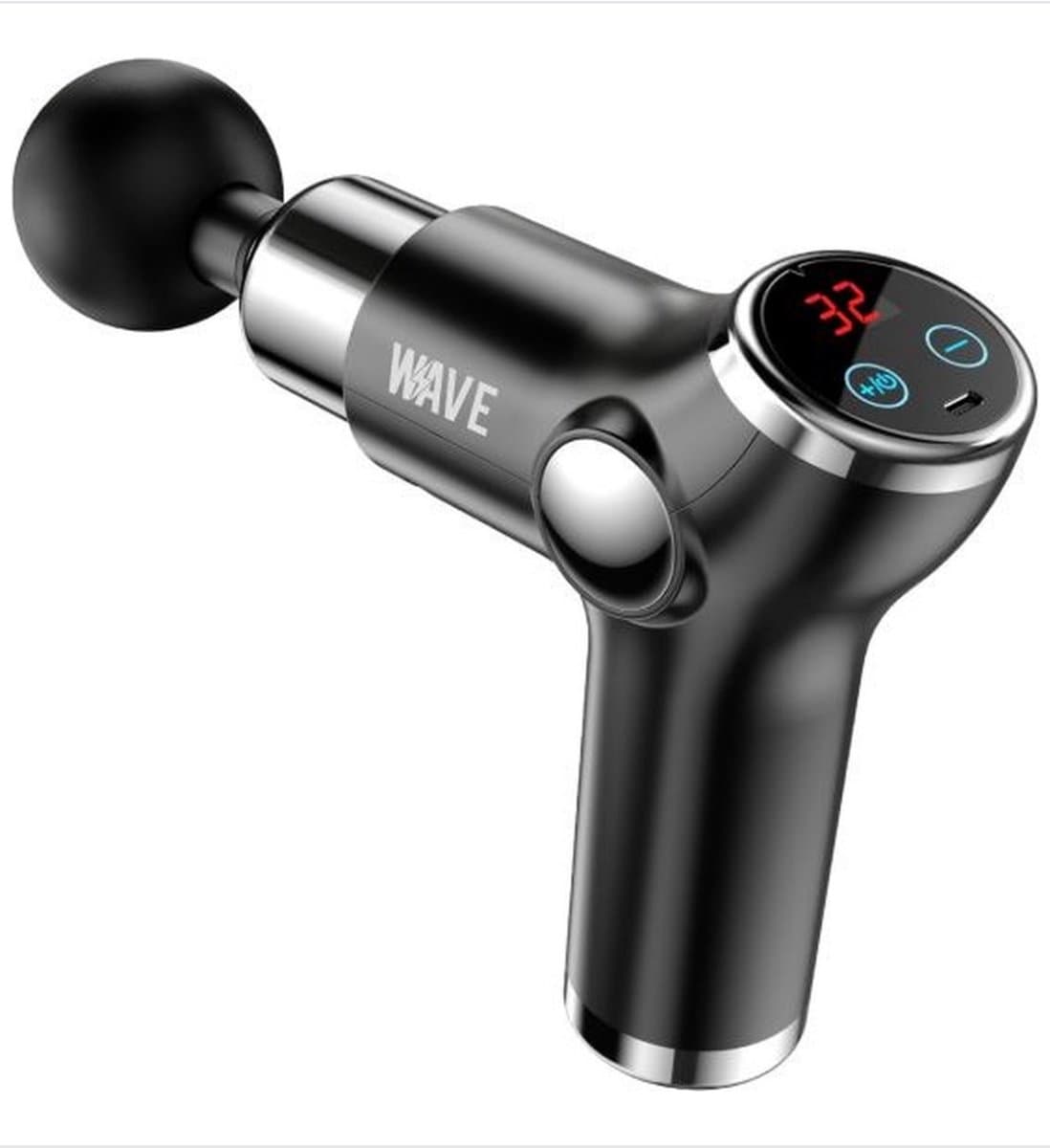 Wave Massage Gun – Diepe Weefsel Percussie Therapie (Model Nr. 223)30W motor met snelheden van 1.800 – 3.200 RPM. 5 snelheden en 4 massagekoppen. 2 uur gebruik per lading en snelle USB-C oplading. — afbeelding 1