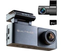 Quality4Less™ - Dashcam voor Auto - 4K Ultra HD - Voor en achter camera - Wifi & GPS - Nachtzicht - Besturing via app - 170 graden kijkhoek - G-sensor - loop recording - Incl. 64GB SD-kaart