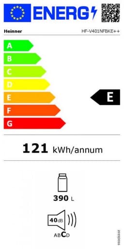 Heinner HF-V401NFBKE++ Koelkast – 389 L – No Frost – Elektronische Bediening – Superkoelfunctie – LED-verlichting – Multicooling – Zwart – 5 Jaar Garantie — thumbnail 2
