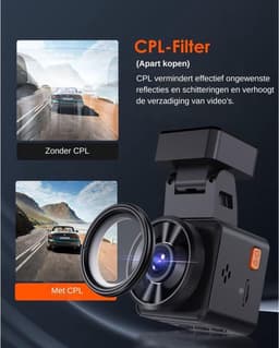 Luxe Dashcam Auto – Voor en Achter – Achter Draadloos – HDR Night Vision – 1080P – 24 Uur Parkeerstand – Met CPL – Eenvoudige Bediening – Zwart — thumbnail 2