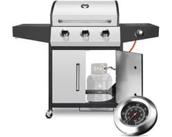 Luxe Grote Gasbarbecue met 3+1 Branders – 34.000 BTU – Roestvrij Staal – Met Zijbrander - Gietijzeren Roosters Temperatuurmeter - Opklapbare Werktafels – Draagbare BBQ op Wielen voor Buiten koken en BBQ Feesten