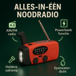 Noodio Noodradio - 2026 MODEL - 3 LEDS - Noodradio Opwindbaar - SOS alarm - 2000 mAh - Radio Met Accu Batterij Voor Noodsituaties - Noodpakket - Draagbare radio - Solar - Zaklamp - Powerbank - Noodradio Op Batterijen - Rood - Voor Rampen/Camping — thumbnail 3