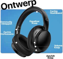 Phreeze MH3 - Hoofdtelefoon Draadloos - Bluetooth Koptelefoon - Over Ear Koptelefoon - Met Microfoon - Opvouwbaar - Equalizer - Zwart — thumbnail 2