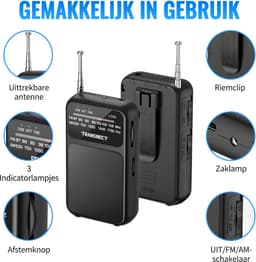 Transnect® - Draagbare Noodradio - Zwart - AM/FM - Oplaadbaar & Op Batterijen - Koptelefoonaansluiting - Draagbare Radio - Wereldradio - Noodpakket Must Have - Zakradio - Voor Rampen - Kleine - Transistor Radio - Telescopische Antenne — thumbnail 2