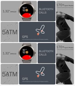 WizBay Premium Select® 1.32inch 6xGPS AMOLED Smartwatch- Hoogte Meter - Kompas - Barometer - Bluetooth Bellen- Dynamische Hartslag Meter - 170+ Multi Sport Modes - Android iOS -Smartwatches - Zwart met Zwarte Siliconen Band — thumbnail 5