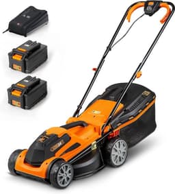 Accugrasmaaier - Elektrische Grasmaaiers - Gazontrimmer - Grastrimmer - met Mulchmaat 32L - Maaibreedte 34cm - Maaihoogte op 6 Niveaus - 2 x 4000 mAh Lithium-ion Accu - Oplader - 24V - Zwart&Oranje — thumbnail 1