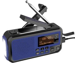 NovaWare® DAB+ Noodradio Solar Opwindbaar - Powerbank Zonneenergie met 5000mAh - DAB+/FM - Noodpakket - Bluetooth Speaker & Digitale Wekker - Draagbare Radio – Oplaadbaar & Op Batterijen - Blauw — thumbnail 1