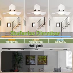 NETTLIFE Plafondventilator met Verlichting - Wit - Dimbaar 3000K-6500K - Still - LED 23W - Plafondlamp met Ventilator en Afstandsbediening - Moderne Woonkamerlamp met Ventilator 70CM - 6 standen - Timer - voor Eetkamer — thumbnail 3