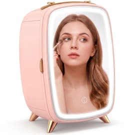 6L Mini koelkast met LED-spiegel, cosmetica koelkast, Roze — thumbnail 1
