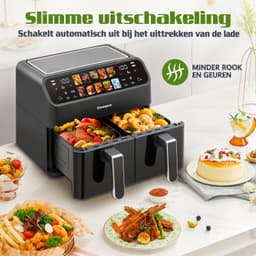 D&J Heteluchtoven - Airfryer - Heteluchtcirculatiesysteem - Dubbele Korf - 9L - Zwart - Led Touchbediening - 80 tot 200 Graden — thumbnail 3