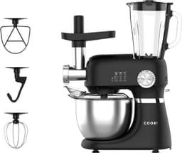 COOK-IT Keukenmachine 3-in-1 – Keukenrobot met Vleesmolen en Blender – 1300W – 5L RVS Mengkom – 1,75L Glazen Blenderkan – 12 Snelheden – Keukenmixer – Zwart — thumbnail 1