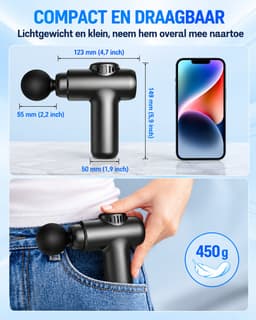 Mini Massagepistool – Massagegun met 30 Snelheden – 4 Massagekoppen – 12 mm Diepe Massage – LCD Touchscreen – USB-C – 1800-3200 RPM – 450 g — thumbnail 2