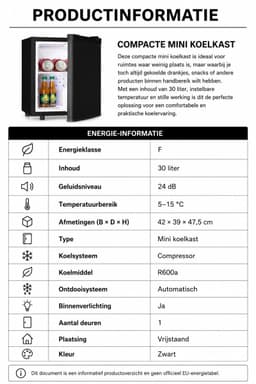 Mini Koelkast 30L – Stil 24 dB – Instelbaar 5-15°C – Automatisch Ontdooien – Zwart — thumbnail 2