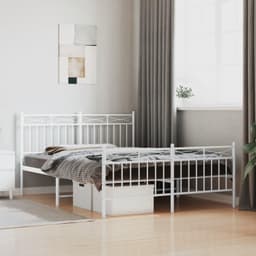 Bedframe met hoofd- en voeteneinde, metaal, wit, 140 x 190 cm, bedframe voor woonkamer, slaapkamer, hotelbedframe, geschikt voor slaapkamer — thumbnail 1