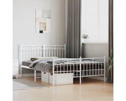 Bedframe met hoofd- en voeteneinde, metaal, wit, 140 x 190 cm, bedframe voor woonkamer, slaapkamer, hotelbedframe, geschikt voor slaapkamer