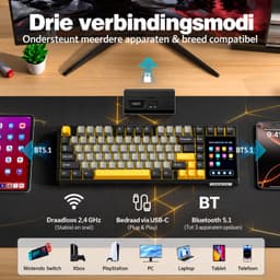 EPOMAKER x AULA L99 - Grijs / Geel - Mechanisch Gaming Toetsenbord – 96% Layout – Groot LCD Display – RGB – Tri-Mode – Hot-Swappable – Draadloos & Bedraad — thumbnail 3