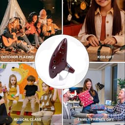 Ocarina, Keramische ocarina, 12-gaats ocarina, Inclusief handleiding voor de eerste stappen, displaystandaard, beschermhoes en ophangtouw, muziekinstrument, magisch, instrument, 12 gaten, bruin — thumbnail 4