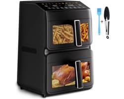 Fukstern Airfryer XXL 11L – Dubbele Airfryer met 2 Onafhankelijke Manden – 3000W – Kijkvenster – 11 Automatische Programma's – 80-200°C – Zwart