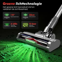 Adormii Steelstofzuiger Draadloos – 50 kPa Sterke Zuigkracht – Tot 60 Min Accuduur – Anti-haarwikkel Vloerborstel – 4 HEPA-filters – 1,6 L Stofreservoir – Groene LED Stofdetectieverlichting – Zilver — thumbnail 5