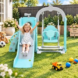 5-in-1 Kinderglijbaan met Schommel, Klimrek, Telescoop, Opbergruimte, Binnen- en Buiten Vrijstaande Glijbaan, Speeltuin Voor Peuters, Schommelset, Voor max. 60KG Van 1-6 Jaar — thumbnail 4