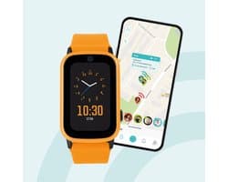 One2track Connect UP oranje | GPS horloge voor kinderen | Bekijk de locatie van je kind. Stel veilige zones in. En videobellen met de leukste smartwatch voor kinderen