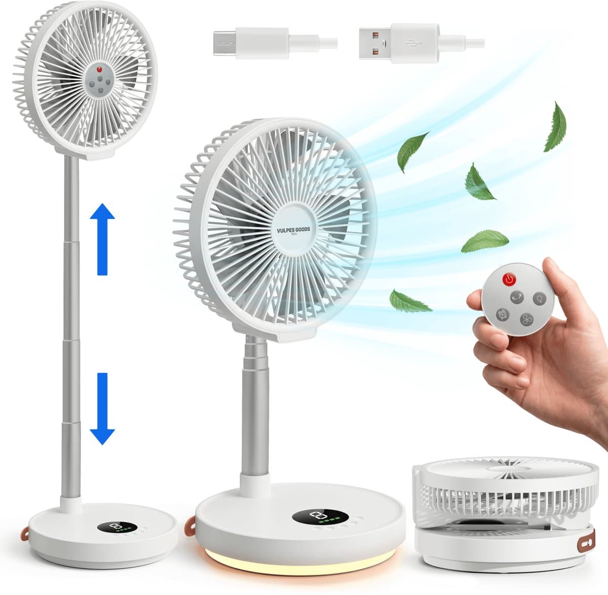 Vulpes Goods® Tech - Ventilator Staand met Afstandsbediening - Tafelventilator 5-in-1 - Draadloos & Oplaadbaar - Opvouwbare Statiefventilator - Verstelbaar - USB Ventilator - 6 Snelheden - Timer - 12dB Stille Ventilator - Vloerventilator - PRO V2 — afbeelding 1