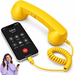Retro Telefoonhoorn - Geschikt voor Smartphones met USB-C - Bedrade Vintage Handset - Plug & Play - Met Microfoon & Luidspreker - Voor Bellen, Videobellen & Thuiswerk - Geel — thumbnail 1