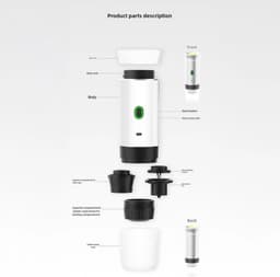 Oplaadbare 12V espressomachine, Geschikt voor kamperen en gebruik in de auto - Draadloze espressomachine in Amerikaanse stijl - Grijs — thumbnail 2