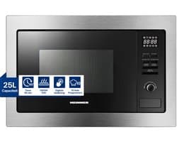 Heinner Inbouw Magnetron – 25 L – 900 W – 1000 W Grill – 5 Vermogensniveaus – Ontdooifunctie – 95 Min Maximale Kooktijd – Digitale Bediening – Zwart/Zilver