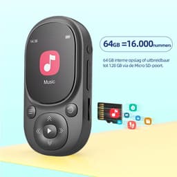 Gloovon® - MP3 Speler - Bluetooth 5.3 - Incl. Oordopjes en 64GB Opslagruimte - Ondersteuning tot 128 GB - USB - FM Radio - Wit — thumbnail 5