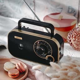 Draagbare Radio - Noodradio - Keukenradio - FM/AM - 2W Speaker - Retro radio - Netstroom & Batterij - Radio op batterijen - Zwart/Goud - Camry CR1910 — thumbnail 3