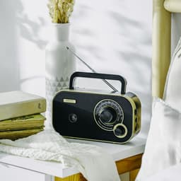 Draagbare Radio - Noodradio - Keukenradio - FM/AM - 2W Speaker - Retro radio - Netstroom & Batterij - Radio op batterijen - Zwart/Goud - Camry CR1910 — thumbnail 5