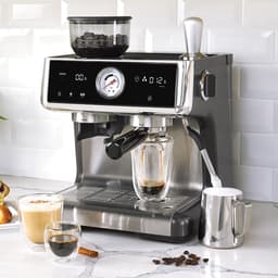 Bresco® Barista Espressomachine – Pistonmachine met Koffiemolen – RVS Koffiemachine melkopschuimer – Bonenmaler – Brushed Stainless Steel — thumbnail 4