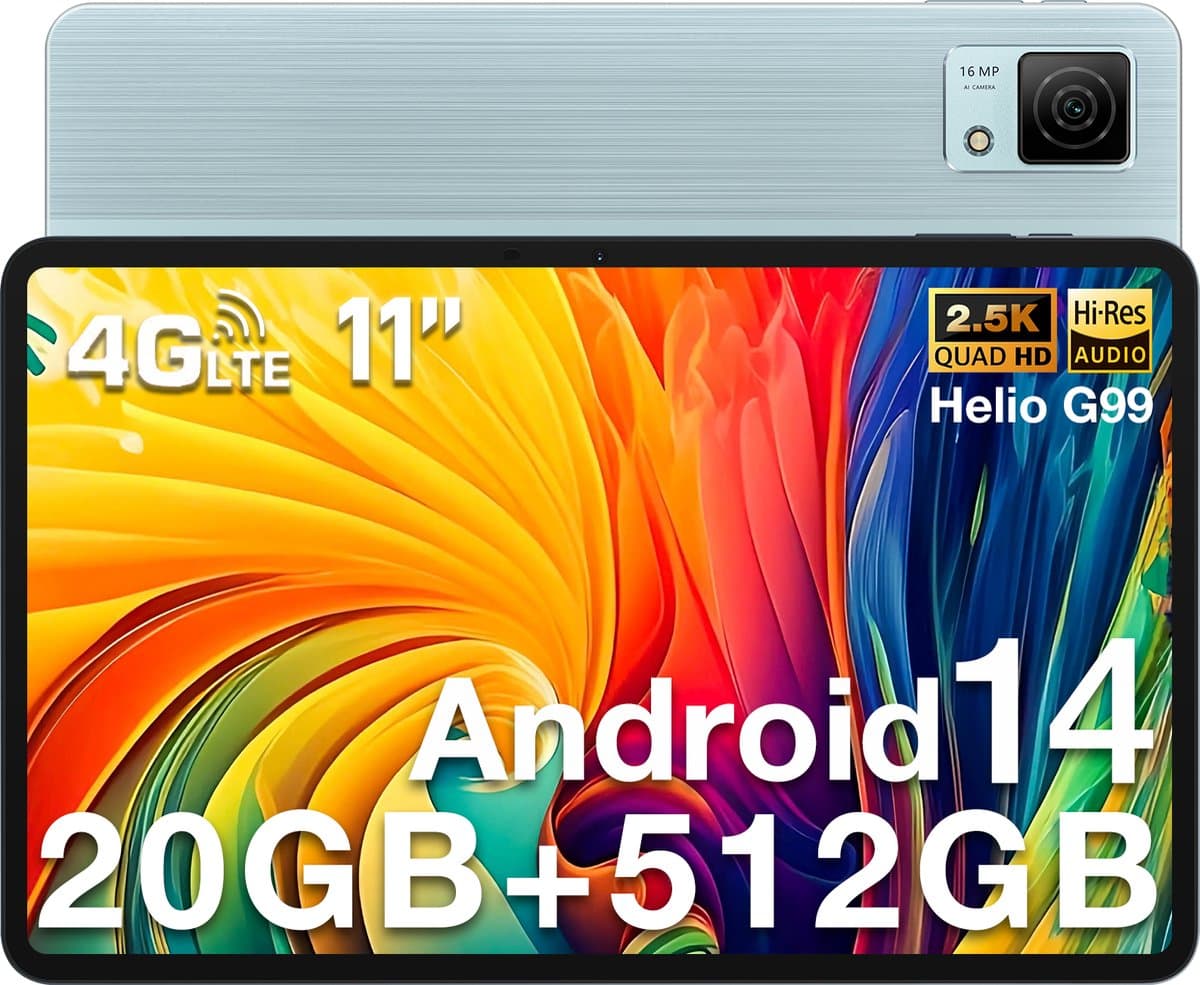 DOOGEE T40 Tablet 11"2,5K 20 GB RAM + 512 GB ROM Android 14 met Helio G99 Batterij 8580 mAh 16 MP + 8 MP,Blauw — afbeelding 1