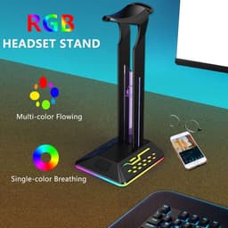 Koptelefoonhouder - headset houder - Headset Stand - Met USB-C kabel - RGB LED Licht en Kabel Organizer - Zwart — thumbnail 3