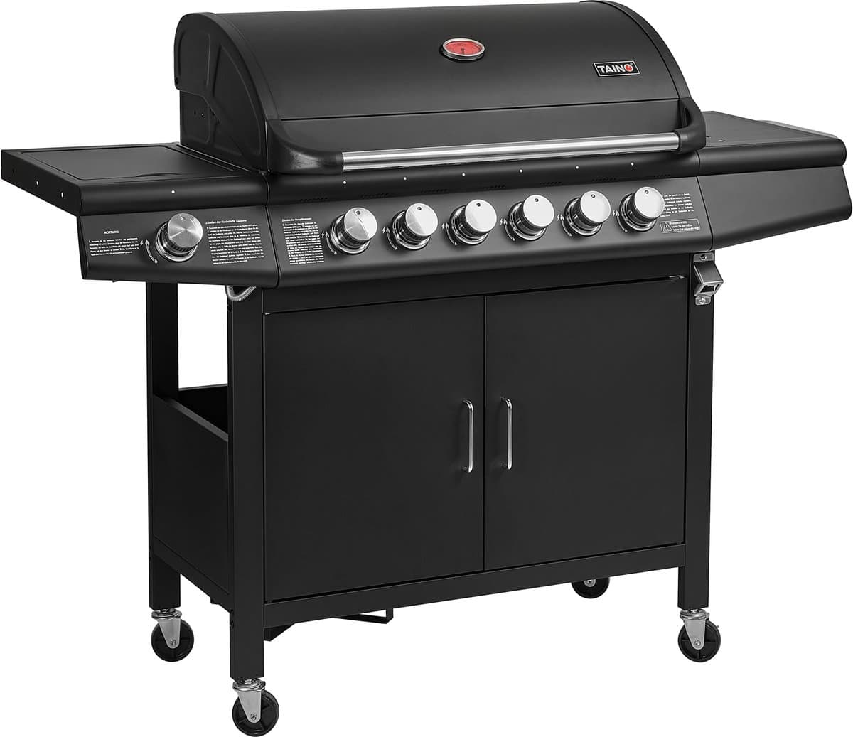 TAINO RED 6+1 gasbarbecue - BBQ grillkar branders zijbrander zwart — afbeelding 1