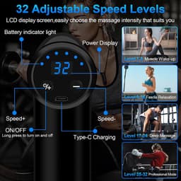 Mini Massagepistool met 32 Snelheden en LCD-scherm - Draagbaar Massageapparaat voor Spierpijn en Vermoeidheid — thumbnail 2
