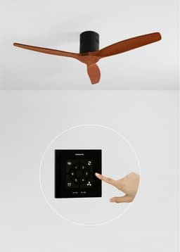 CREATE - Plafondventilator 40W silent 100% hout (Ø132cm) (ruimtes 10m²-25m²) - Zwart / Donker hout - Geen licht - Controller voor wandmontage + afstandsbediening - WIND CALM NATURAL WOOD — thumbnail 1
