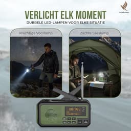 NovaWare® DAB+ Noodradio Solar Opwindbaar - Powerbank Zonneenergie met 5000mAh - DAB+/FM - Noodpakket - Bluetooth Speaker & Digitale Wekker - Draagbare Radio – Oplaadbaar & Op Batterijen - Groen — thumbnail 4