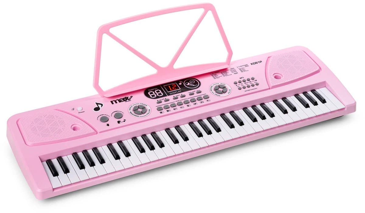 Keyboard piano kinderen - MAX KD61P - Keyboard met 61 toetsen - Microfoon en oplaadbare accu - Roze — afbeelding 1