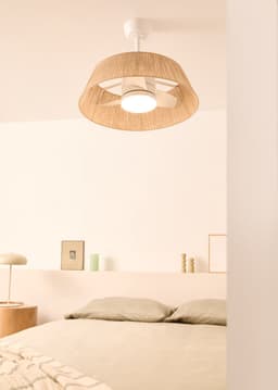 CREATE - Stille plafondventilator 25W Ø60cm met LED-verlichting - Gebroken wit - Ø60cm - Met licht - WIND LAMP NATURAL WOVEN — thumbnail 4