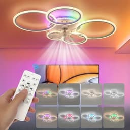 Plafondventilator Ø100 cm - Met Verlichting - RGB - 12 Kleuren - Met Afstandsbediening - 5 Ringen - Timer - Zomer/Winter functie - Wit - Woonkamer - Slaapkamer - Plafondlamp met ventilator — thumbnail 1