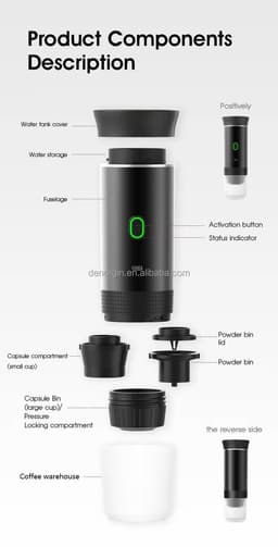 Lordani Draagbaar Koffieapparaat voor Onderweg | Inclusief Tas | 60ml | 12 Volt | Espresso | Nespresso | Dolce Gusto | Capsule Koffie | Gemalen Koffie | Cups | Oplaadbaar | Draagbare Koffiemachine | Zwart — thumbnail 3